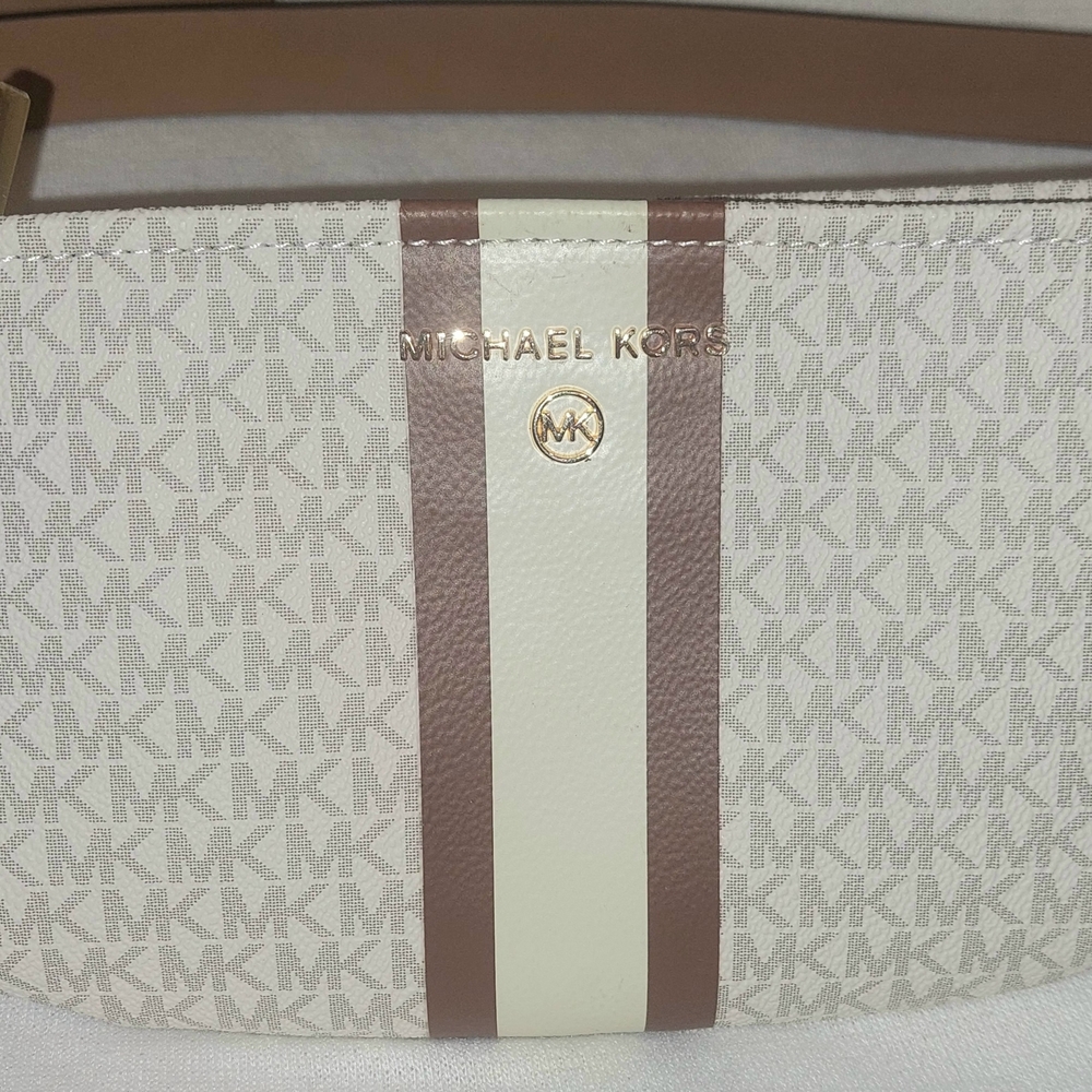 Michael Kors Cream and Brown Monogram Belt Pouch/Crossbody